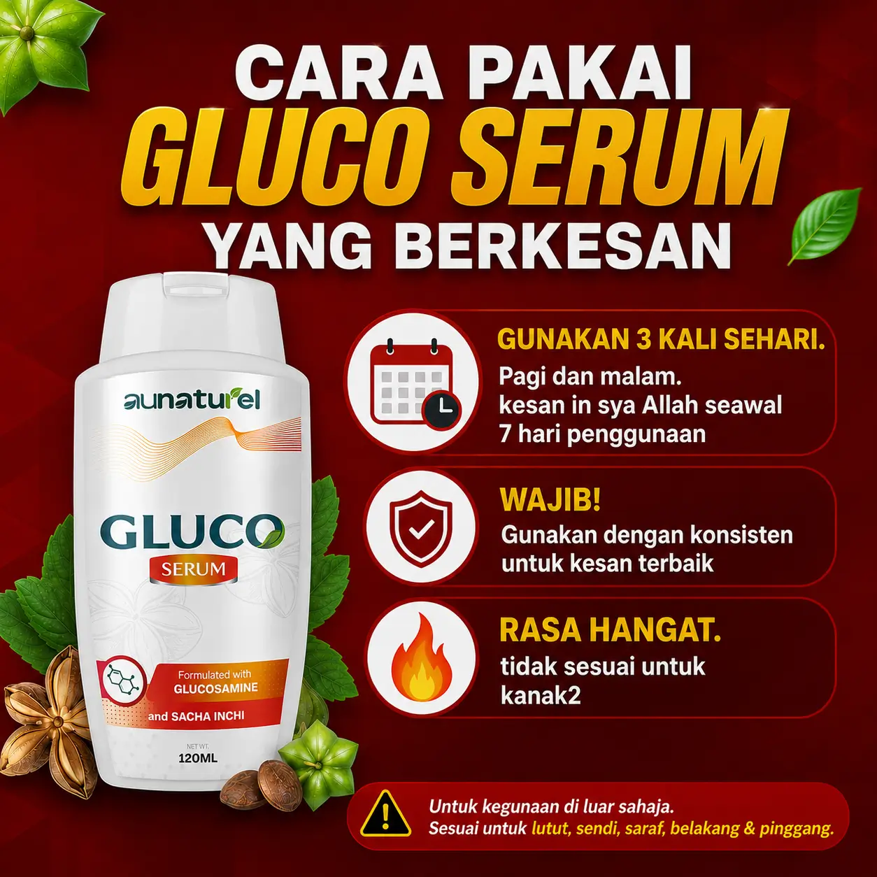 Cara penggunaan Gluco Serum — sapu 3 kali sehari