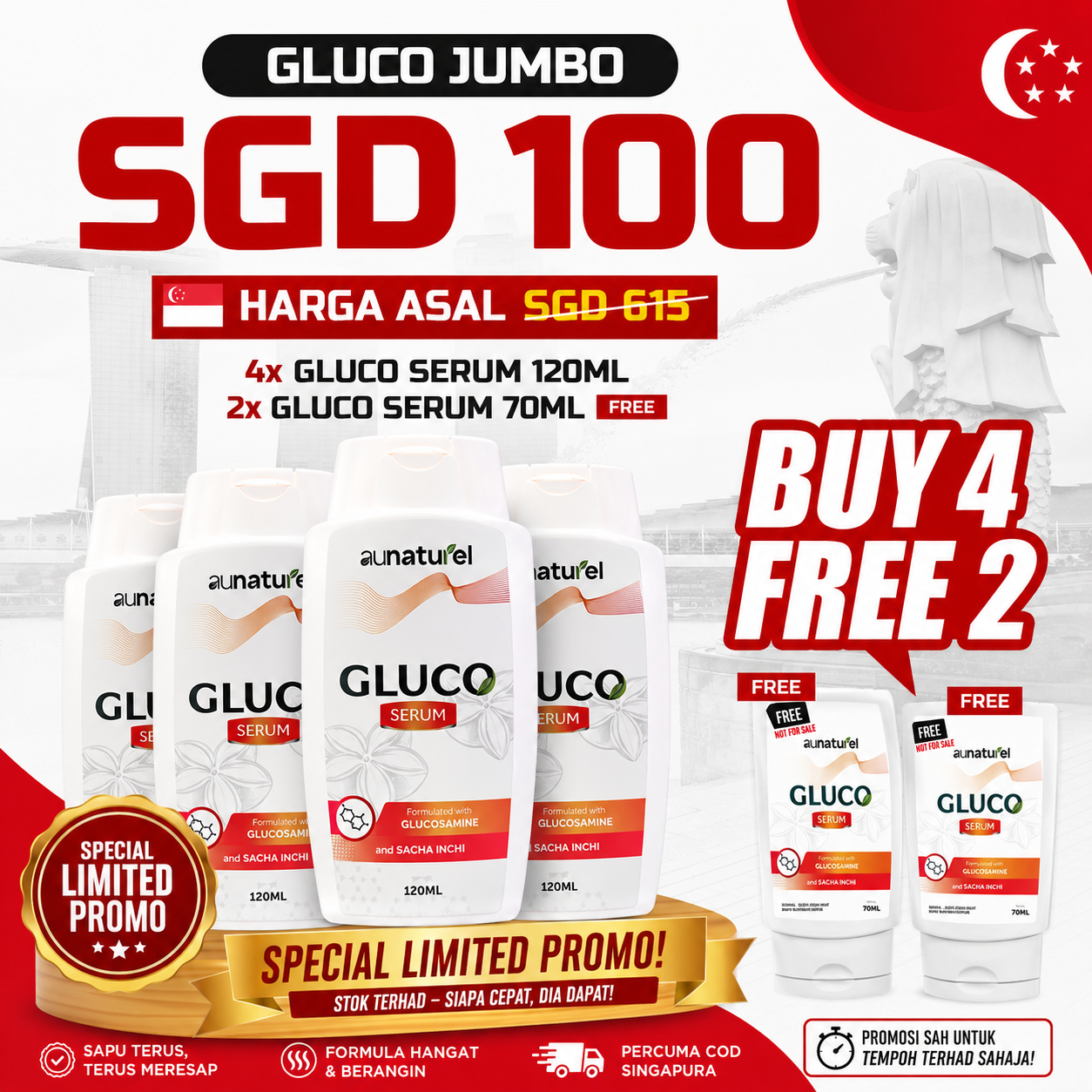 Pakej Untung Besar — 4 botol percuma 2 botol Gluco Serum